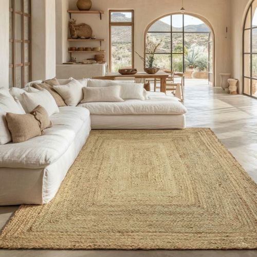 Tapis En Jute Tressé Naturel Artisanal 200x200 - Style Bohème