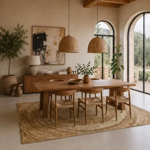 Tapis Jute Tressé Main Motif Rond Naturel 300x400 - Style Bohème