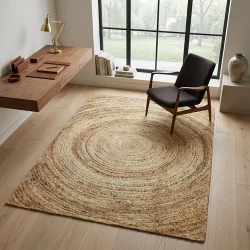 Tapis Jute Tressé Main Motif Rond Naturel 300x400 - Style Bohème