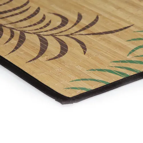Tapis Salon En Bambou Imprimé Feuilles Exotiques Beige 70x120