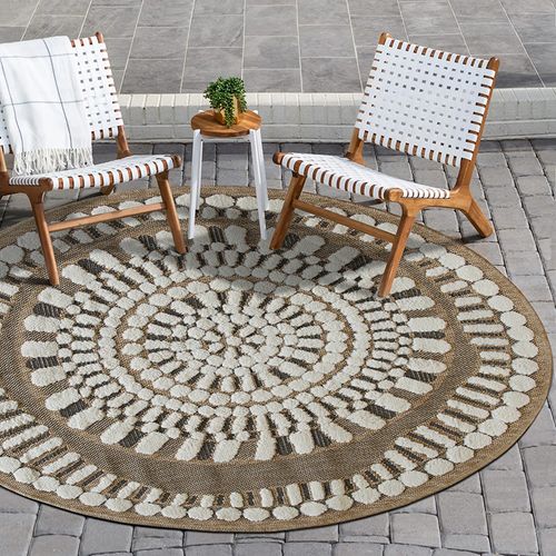 Tapis Salon Rond Aspect Jute Motifs En Relief Blanc Diamètre 70