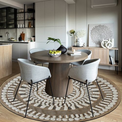 Tapis Salon Rond Aspect Jute Motifs En Relief Blanc Diamètre 70