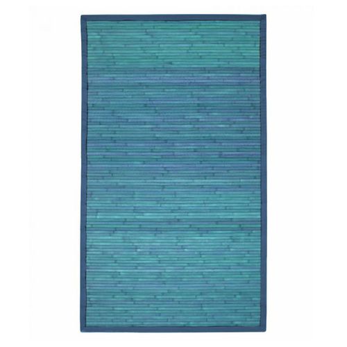 Tapis Salon En Bambou Lattes Et Ganse Bleu 70x120