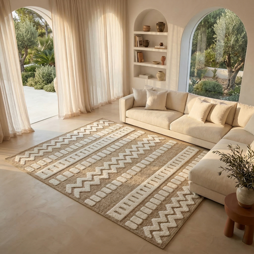 Tapis Aspect Jute à Motif Géométrique En Relief Blanc 80x150