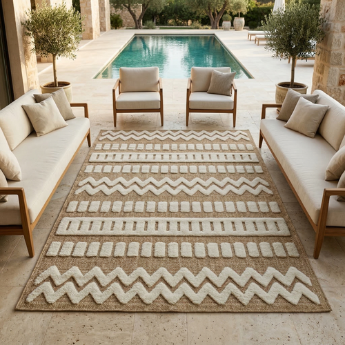 Tapis Aspect Jute à Motif Géométrique En Relief Blanc 80x150