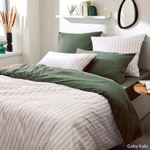 Housse De Couette En Percale De Coton à Rayures - 240x220 Cm - Vert Olive