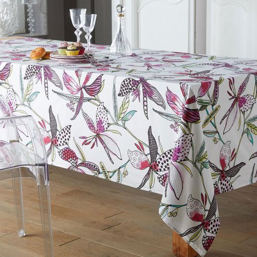 Nappe Enduite Aux Fleurs Exotiques - 160x300 Cm - Blanc