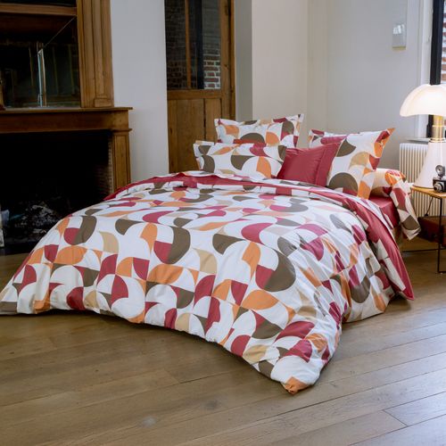 Parure De Lit 2 Pièces Percale De Coton Géométrique Housse + Taie - 140x200 Cm - Bordeaux