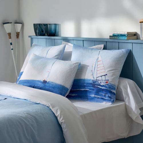Housse De Couette Percale De Coton Voilier Marin - 240x220 Cm - Bleu