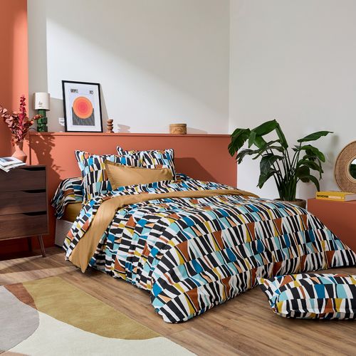 Housse De Couette Coton Géométrique Réversible Uni - 300x240 Cm - Noir