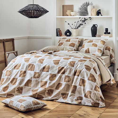 Housse De Couette Coton Graphique - 140x200 Cm - Marron Clair