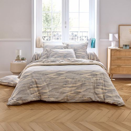 Parure De Lit 2 Pièces Coton Motif Ondulé Housse + Taie - 140x200 Cm - Bleu