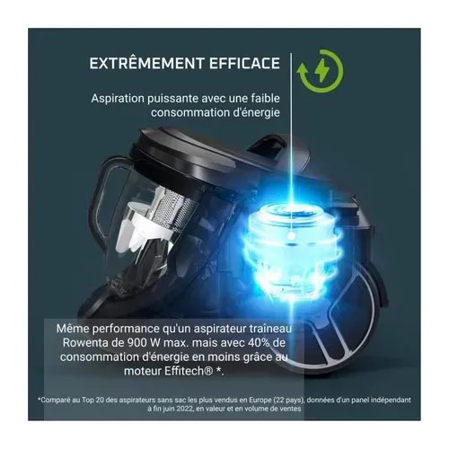 Rowenta Green Force Cyclonic Effitech+ Aspirateur Sans Sac, Bac 2,5 L, Silencieux