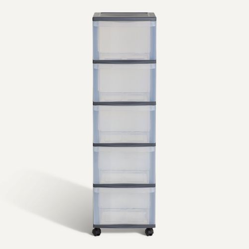 Tour de rangement 5 tiroirs OPTIMO Argent vue de face