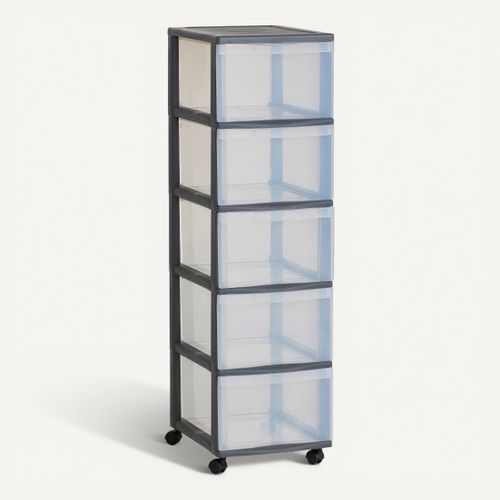 Tour de rangement 5 tiroirs OPTIMO Argent vue 3/4