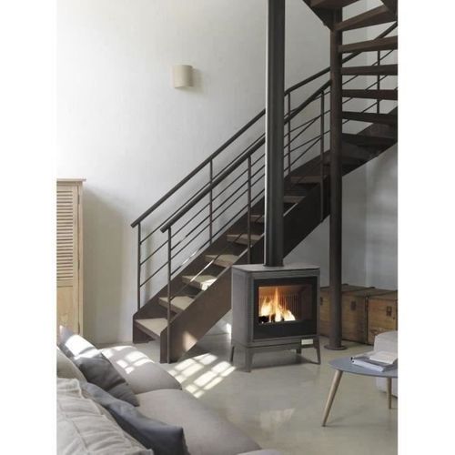 Poêle à Bois En Fonte 9 Kw Anthracite à Grand Angle, 4 Pieds