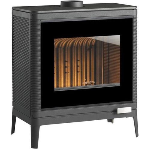 Poêle à Bois En Fonte 9 Kw Anthracite à Grand Angle, 4 Pieds