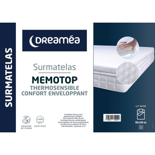 Surmatelas 90x190 cm ép.4 cm DREAMEA MEMOTOP