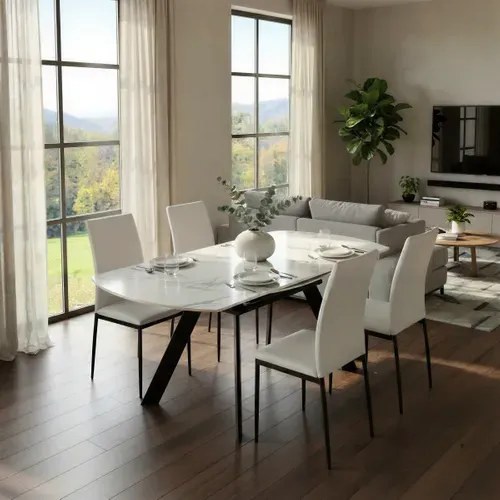 Table extensible  L.90/150 cm AVA Blanc marbré/ céramique vue d'ambiance 1