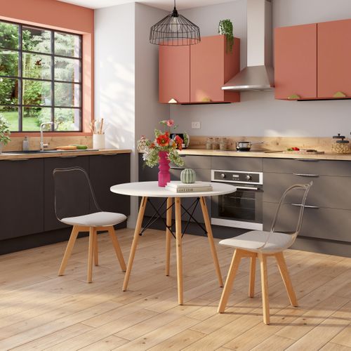 Coin repas table + 2 chaises SINA Blanc / gris vue d'ambiance 1