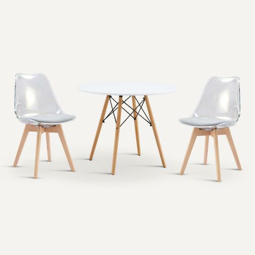 Coin repas table + 2 chaises SINA Blanc / gris vue de face