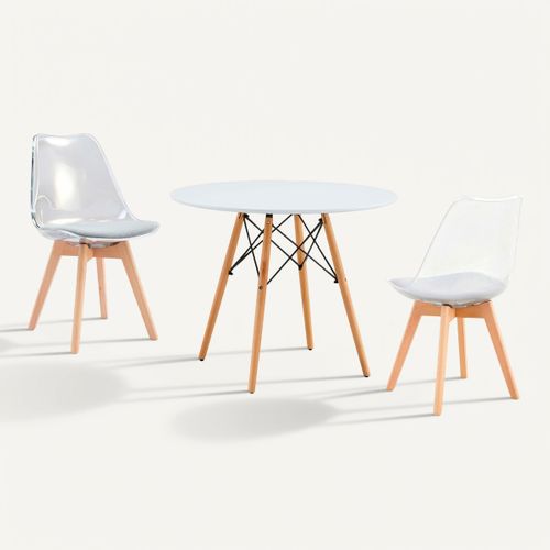 Coin repas table + 2 chaises SINA Blanc / gris vue 3/4