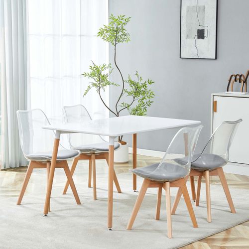 Coin repas table + 4 chaises SAMY Blanc / gris vue d'ambiance 1