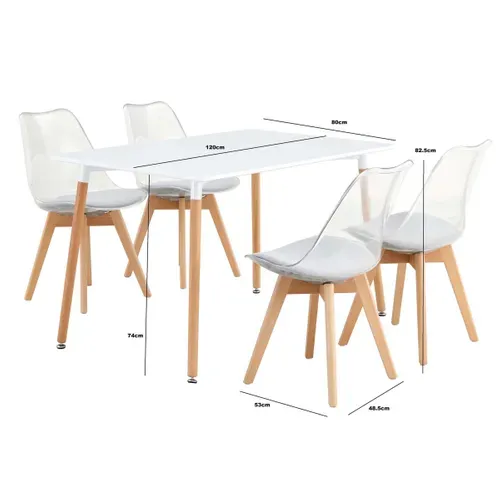 Coin repas table + 4 chaises SAMY Blanc / gris