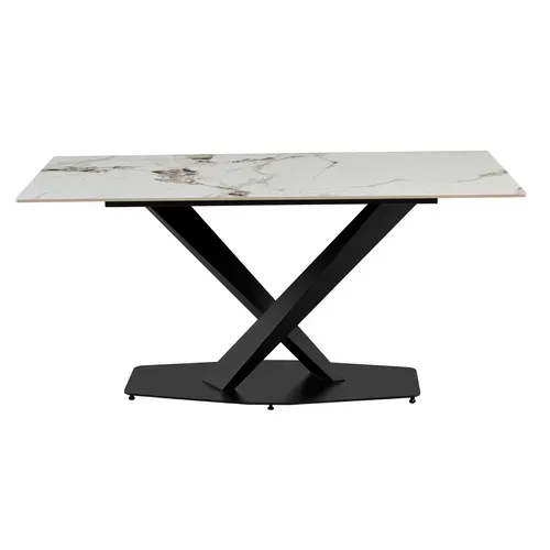 Table céramique L. 160 ELLA Blanc / taupe vue de face