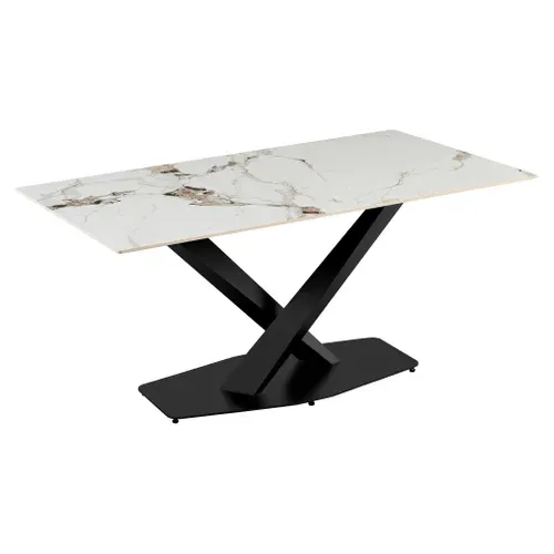 Table céramique L. 160 ELLA Blanc / taupe vue 3/4