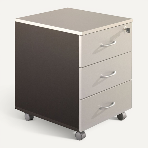 Caisson De Bureau 3 Tiroirs Gris Et Anthracite Roulettes L 41 H 56 P 50 Cm