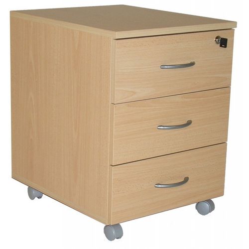 Caisson De Bureau 3 Tiroirs Hêtre Roulettes L 41 H 56 P 50 Cm