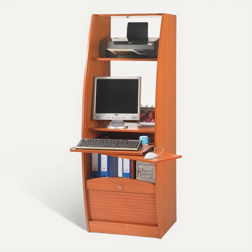 Armoire Informatique Galbée Largeur 60 Cm 5 Niches - Coloris: Merisier