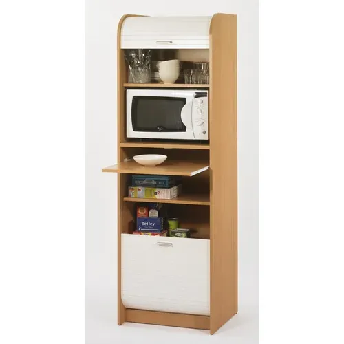 Meuble Colonne De Cuisine Hêtre Et Blanc 6 Niches L 58.2 H 180.7 P 47 Cm