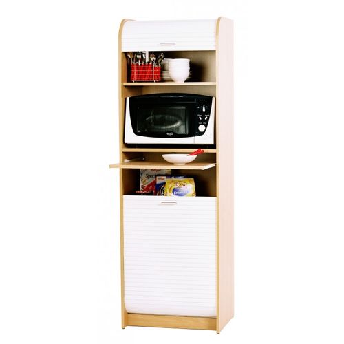 Meuble Colonne De Cuisine Hêtre Et Blanc 6 Niches L 58.2 H 180.7 P 47 Cm