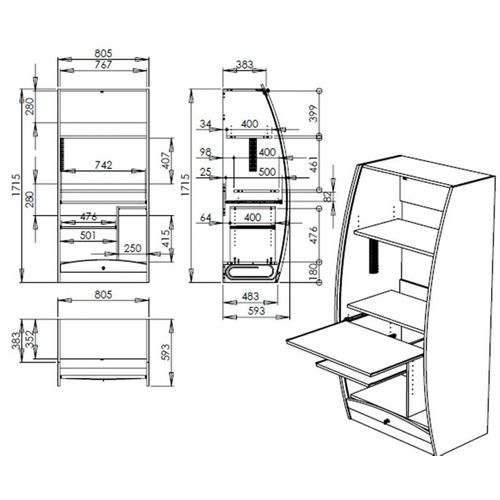 Armoire Informatique Galbée 6 Niches Serrure L 80.5 H 171.5 P 59.3 Cm - Coloris: Blanc