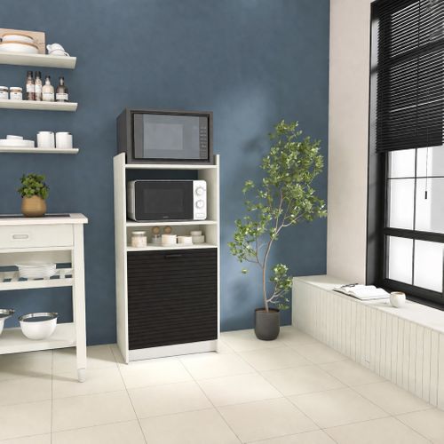 Meuble De Rangement De Cuisine Pour Micro-ondes Et Four, Blanc/noir, L.60 Cm X Ht. 127 Cm X P. 45 Cm