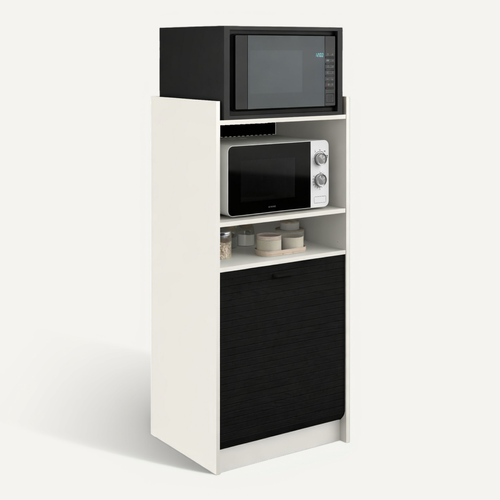 Meuble De Rangement De Cuisine Pour Micro-ondes Et Four, Blanc/noir, L.60 Cm X Ht. 127 Cm X P. 45 Cm