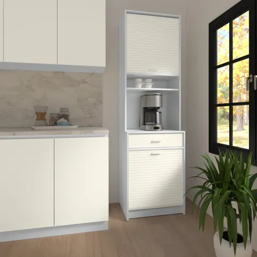 Colonne De Cuisine Rangement + Espace électroménager Alu Et Blanc L.60 Cm X Ht. 206 Cm X P. 45 Cm