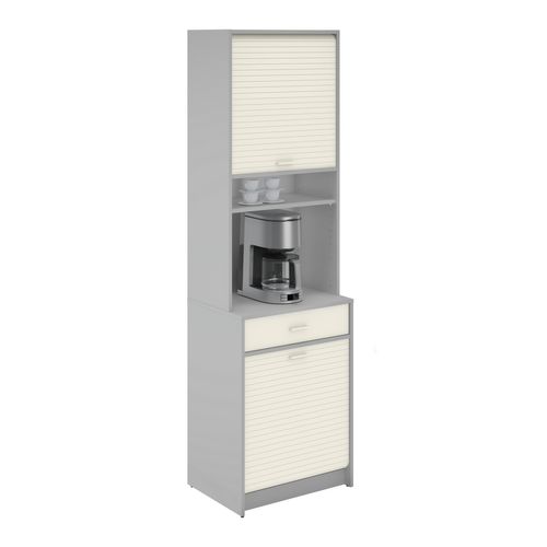 Colonne De Cuisine Rangement + Espace électroménager Alu Et Blanc L.60 Cm X Ht. 206 Cm X P. 45 Cm