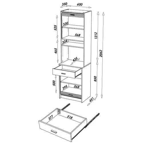 Colonne De Cuisine Rangement + Espace électroménager Alu Et Blanc L.60 Cm X Ht. 206 Cm X P. 45 Cm