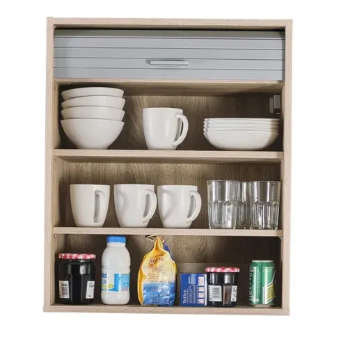 Meuble Cuisine Chêne Rideau Noir Blanc Ou Alu 3 Niches L 60 H 72 P 35 Cm - Coloris: Aluminium