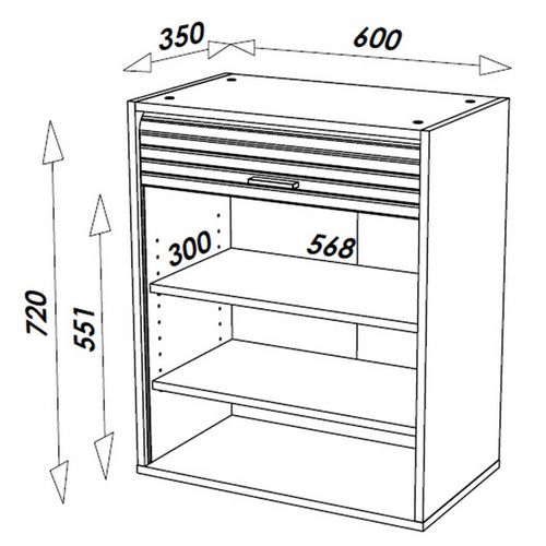 Meuble Cuisine Chêne Rideau Noir Blanc Ou Alu 3 Niches L 60 H 72 P 35 Cm - Coloris: Aluminium