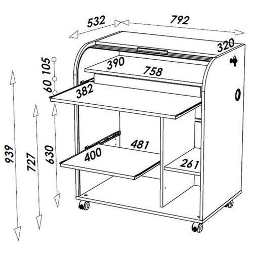 Bureau Informatique Chêne 1 Rideau - Coloris: Noir