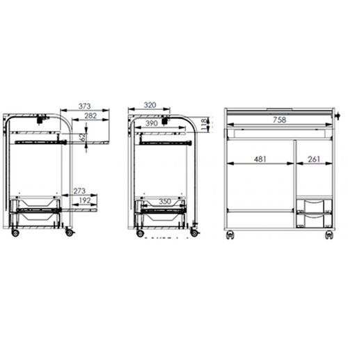 Bureau Informatique Blanc à Roulettes 5 Niches L 79.2 H 93.8 P 53.2 Cm - Coloris: Chêne Naturel