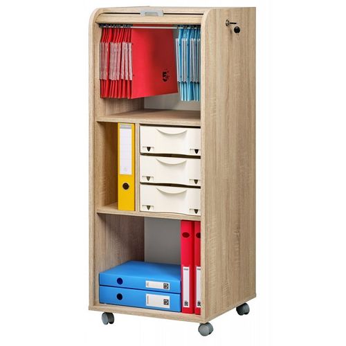 Caisson De Bureau Chêne 3 Tiroirs 3 Niches Mobile Serrure 47,2 X 107,6 X 47 Cm - Chêne Naturel