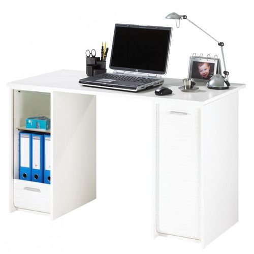 Bureau Blanc 2 Caissons à Rideau - Coloris: Blanc
