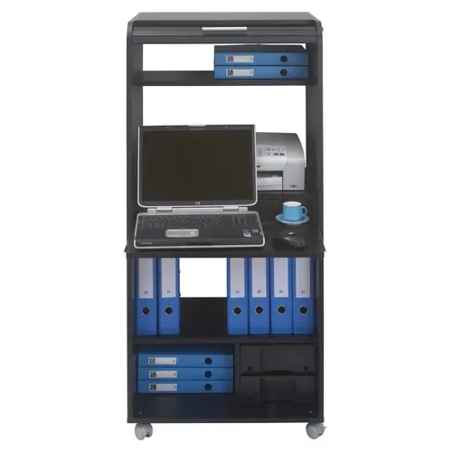Armoire Informatique Mobile Noire 2 Tiroirs 5 Niches - Coloris: Noir