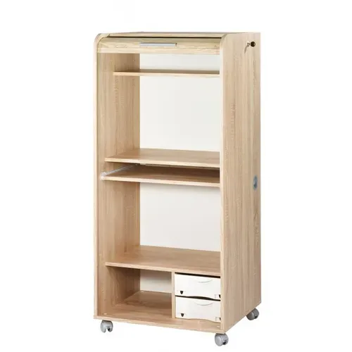 Armoire Informatique Mobile Chêne 2 Tiroirs 5 Niches L 65.2 H 139.9 P 53.1 Cm - Chêne Naturel