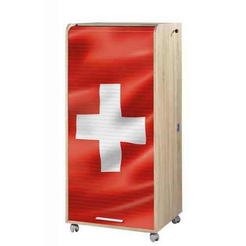 Armoire Informatique Mobile Chêne 2 Tiroirs 5 Niches L 65.2 H 139.9 P 53.1 Cm - Drapeau Suisse 650